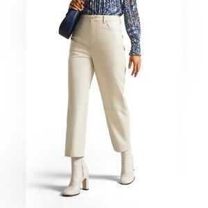 Ted Baker Plaider Panelled Straight Leg Faux Leather Trousers Cream Size 10